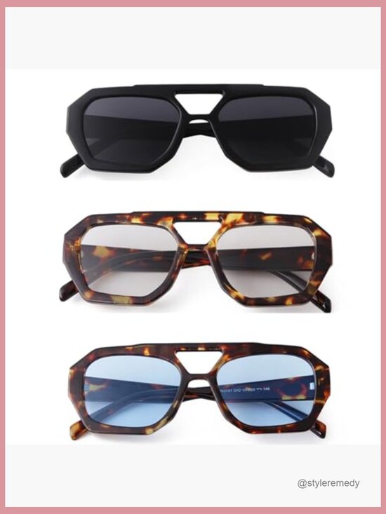 Oversize Square Aviator Sunglasses, Hexagon Thick Double Bridge Pilot
